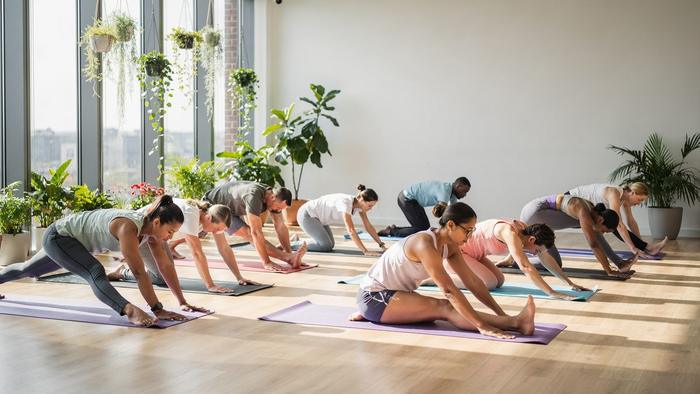 Yoga class stretching